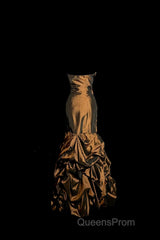 Aesthetic Mermaid Strapless Neckline Brown Taffeta Evening Prom Dress Ruffle Long Party Dress