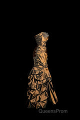 Aesthetic Mermaid Strapless Neckline Brown Taffeta Evening Prom Dress Ruffle Long Party Dress