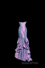 Aesthetic Mermaid Strapless Neckline Grape Taffeta Evening Prom Dress Ruffle Long Party Dress