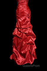Aesthetic Mermaid Strapless Neckline Red Taffeta Evening Prom Dress Ruffle Long Party Dress