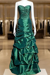 Aesthetic Mermaid Sweetheart Neckline Green Taffeta Evening Prom Dress Ruffle Long Party Dress