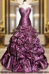 Aesthetic Mermaid Sweetheart Neckline Taffeta Evening Prom Dress Ruffle Long Party Dress