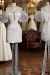 Aesthetic Sheath Off The Shoulder White Sequin Short Wedding Dress Brides Dress