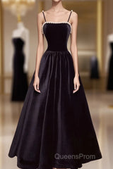 Aline Black Velvet Long Evening Prom Dress, Black Formal Graduation With Beading