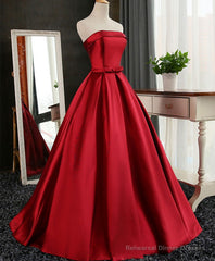 Aline Burgundy Satin Long Prom Gown, Evening Dress