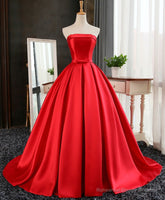 Aline Burgundy Satin Long Prom Gown, Evening Dress