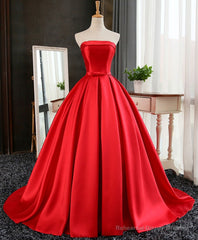 Aline Burgundy Satin Long Prom Gown, Evening Dress