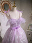 Aline Lace Short Purple Evening Prom Dress, Puffy Purple Homecoming Dress