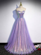Aline Purple Sweetheart Neck Tulle Long Evening Prom Dress, Purple Evening Dress