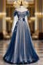 Amazing Blue Tulle Sequins Off the Shoulder Beading Evening Prom Dress