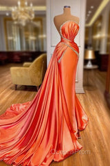 Amazing Orange Crystal Mermaid Evening Prom Dress With Detachable Train