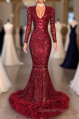 Amazing Sequins V-neck Long Sleeve Mermaid Evening Prom Dress