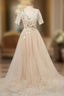 Appliques Tulle Lace Light Champagne Long Evening Prom Dress