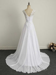 Appliques V-Neck Lace-Up Chiffon Wedding Dress