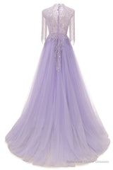 Arabic Purple Elegant A Line Beaded Tassel Luxury Dubai Evening Dresses Gowns For Women
