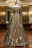 Army Green Tulle Off the Shoulder Evening Prom Dress