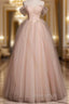 Attractive Pink Tulle Pleats Beading Evening Prom Dress
