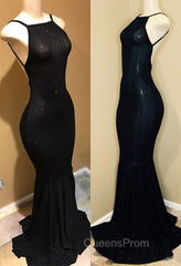 Backless black Evening Prom Dress, sequins evening gowns