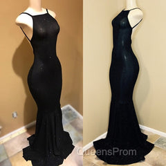 Backless black Evening Prom Dress, sequins evening gowns