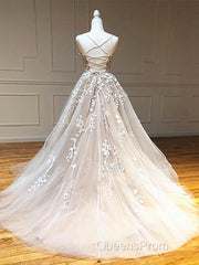 Backless Champagne Lace Wedding Dress, Backless Champagne Lace Formal Evening Prom Evening Dress