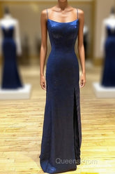 Backless Dark Navy Blue Long Evening Prom Dress Evening Dress