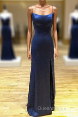 Backless Dark Navy Blue Long Evening Prom Dress Evening Dress