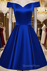 Backless Homecoming Dress,Royal Blue Beaded A Line Satin Cocktail Dress