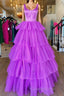 Backless Purple High Low Evening Prom Dress, Open Back Purple High Low Formal Evening Dress