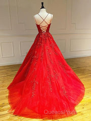Backless Red Lace Evening Prom Dress, Red Backless Lace Formal Evening Graduation Dress