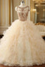 Ball Gown Beaded Long Sweet Years Party Gowns Ruffles Tulle Evening Prom Dress