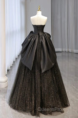 Ball Gown Black Sweetheart Neck Satin Tulle Long Evening Prom Dress