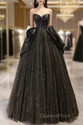 Ball Gown Black Sweetheart Neck Satin Tulle Long Evening Prom Dress