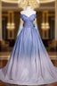 Ball Gown Blue Off the Shoulder Bow Evening Prom Dress