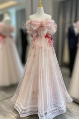 Ball Gown Champagne Tulle Floral Evening Prom Dress