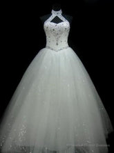 Ball-Gown Halter Beading Floor-Length Tulle Wedding Dress