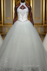 Ball Gown Halter Floor-Length Tulle Wedding Dress With Beading