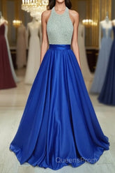 Ball Gown Jewel Floor-Length Satin Evening Dress With Rhinestone