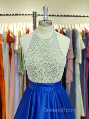 Ball Gown Jewel Floor-Length Satin Evening Dress With Rhinestone