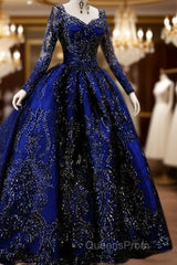 Ball Gown Long Sleeves Sequin Embroidery Dress