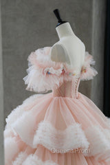 Ball Gown Off Shoulder Pink Tulle Long Evening Prom Dress, Sweet 16 Dress