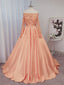 Ball-Gown Off-the-Shoulder Long Sleeves Bow Court Train Satin Dress