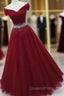 Ball Gown Off-the-Shoulder Tulle Long/Floor-Length Sparkling Evening Prom Dress With Beading