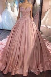 Ball Gown Pink Sweetheart Lace Evening Prom Formal Dress With Court Train