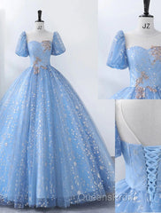Ball Gown Quinceanera Dress Princess Dress Performance Sweet 16 Floor Length Short Sleeve Square Neck Polyester With Pearls Appliques