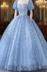 Ball Gown Quinceanera Dress Princess Dress Performance Sweet 16 Floor Length Short Sleeve Square Neck Polyester With Pearls Appliques