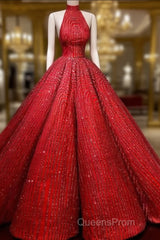 Ball Gown Red Evening Prom Dresse Sequins Shinning Long Evening Dress Gowns