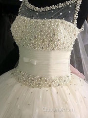 Ball Gown Scoop Floor-Length Tulle Wedding Dress With Beading