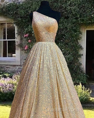 Ball Gown Sparkly One Shoulder Sequin Dress
