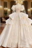 Ball Gown Square Beading Puff Sleeve Wedding Dress