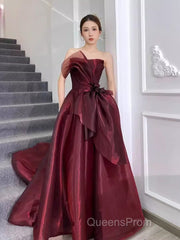 Ball Gown Strapless Burgundy Organza Evening Prom Dress Evening Dress